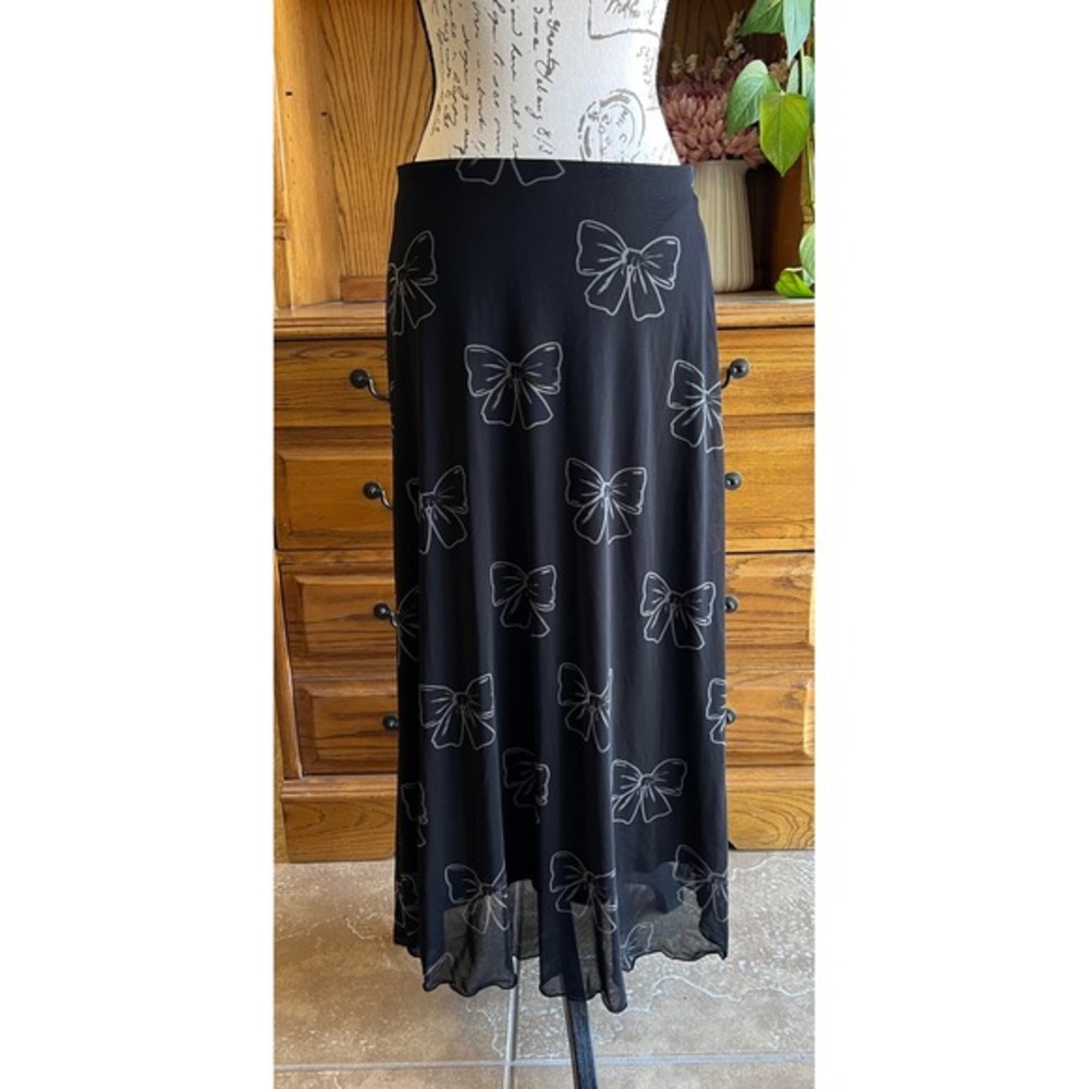 Cosmic Aura Black Bow Print Mesh Maxi Skirt Whimsygoth Goth Size Medium
